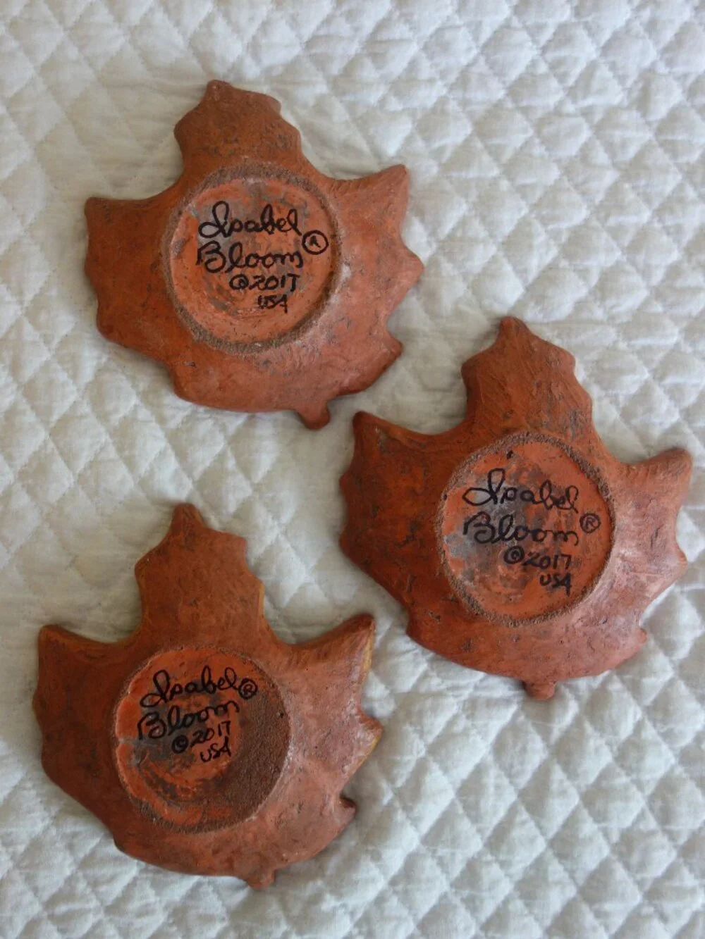 Lot of 3 ISABEL BLOOM Concrete Art Leaves – Fall Autumn